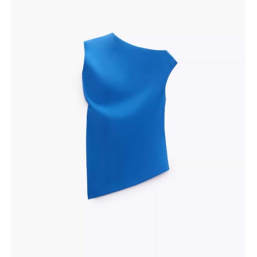NWT ZARA Asymmetrical Top - Mid Blue - Small - Picture 2 of 14